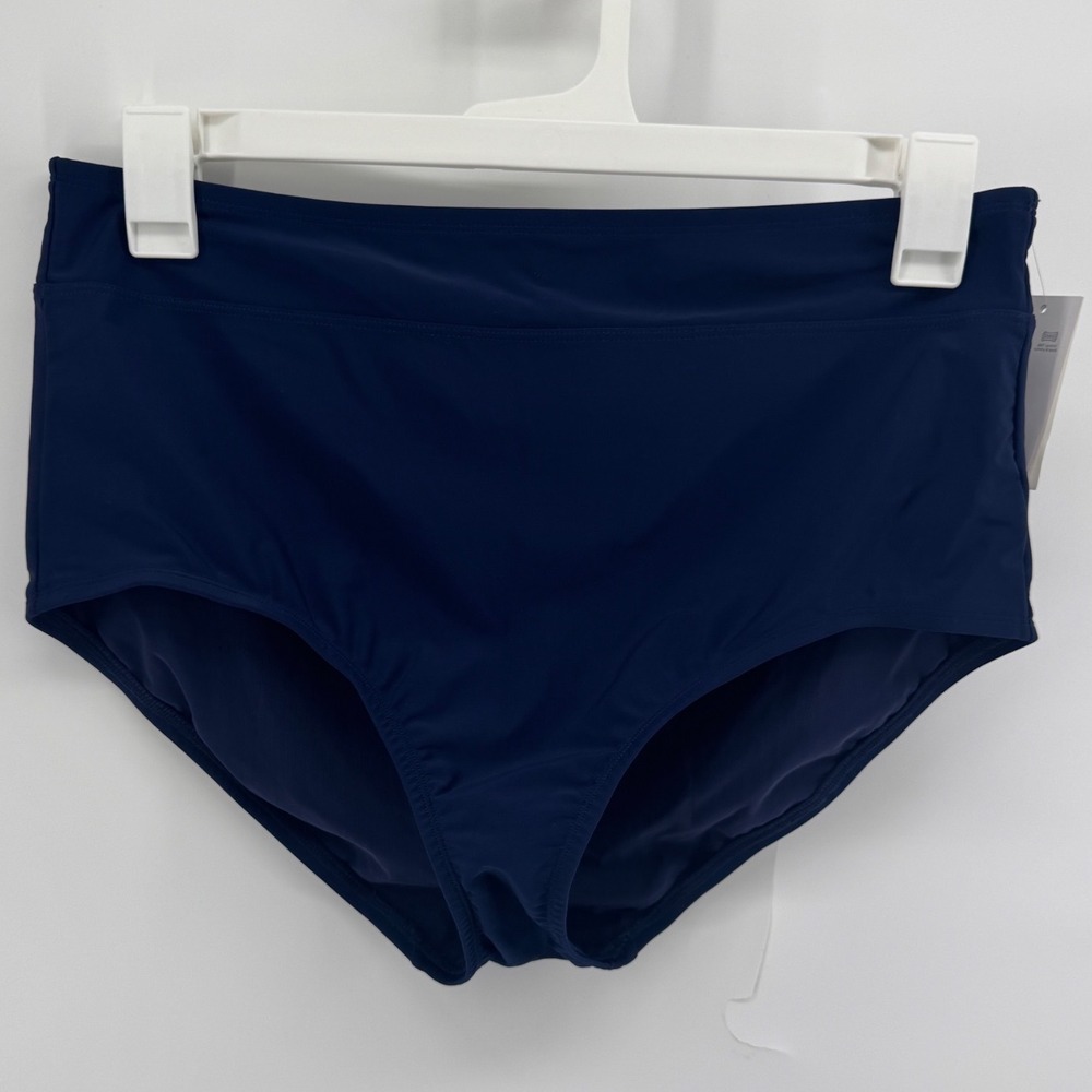 Lands' End Navy Blue High Waisted Tummy Control Bikini Bottoms UPF 50 Size L